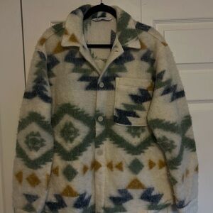 Zara Cream Coat with Green, Navy & Mustard Accents
